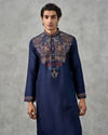 Dark Blue Raw Silk Resham Embroidered Kurta Pant Set
